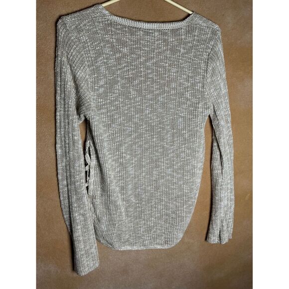 EXPRESS Knit Sweater V Neck Lace Up Sides Beige Casual Women's Size S - Picture 5 of 11